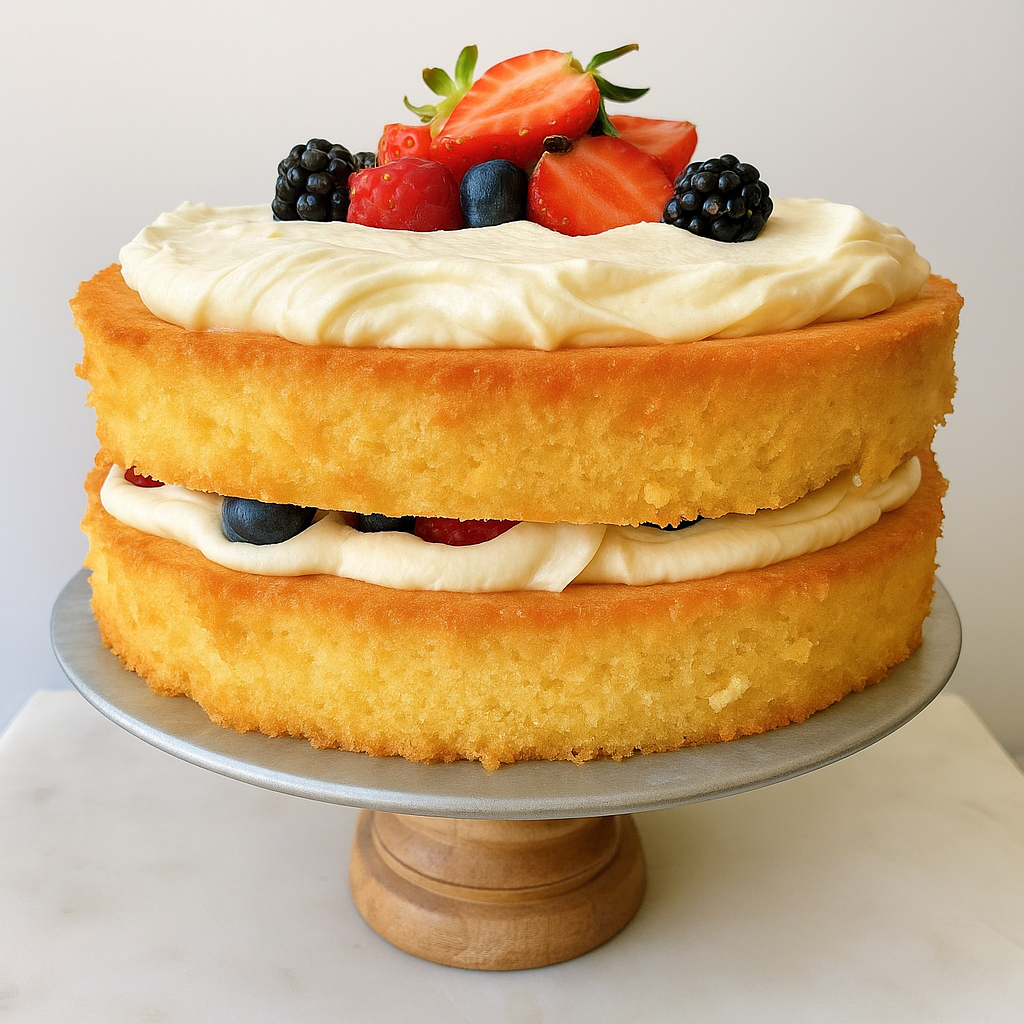 victoria sponge cake with berries